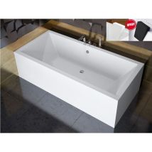 Baignoire rectangulaire Blanc - QUADRO - 175x80 - avec Tablier - Repose Tête OFFERT