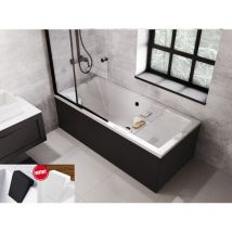 Otitec - Baignoire rectangulaire Noir Mat - quadro - 190x90 - avec Tablier - Repose Tête offert - Noir