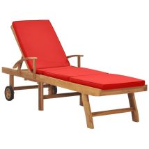 Bonnevie - Bain de soleil Chaise de jardin Transat de jardin - avec coussin Bois de teck solide Rouge BV346707