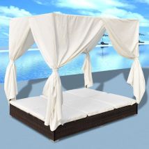 Bonnevie - Bain de soleil Chaise de jardin - Transat de jardin avec rideaux Résine tressée Marron BV665264