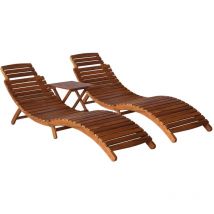 Bonnevie - Bain de soleil Chaise de jardin Transat de jardin - avec table à thé 3 pcs Bois d'acacia massif BV803450