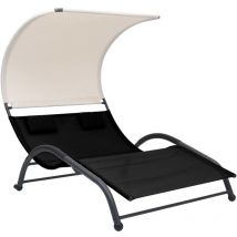 Bonnevie - Bain de soleil double Chaise de jardin - Transat de jardin avec auvent Textilène Noir BV450859