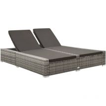Bonnevie - Bain de soleil double Chaise de jardin - Transat de jardin Résine tressée Gris BV848890