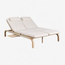 Sklum - Bain de soleil double inclinable en bois d'acacia de Dubai Blanc Gardenia
