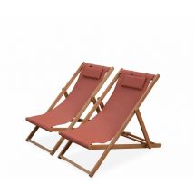 Sweeek - Chiliennes bois - Creus - 2 transats en bois d'Eucalyptus huilé avec coussin repose-tête terra cotta