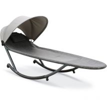 Hossegor - Lettino in acciaio e tela plastificata grigio antracite con ombrellone Dcb Garden