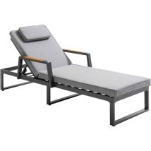 Oviala - Bain de soleil en aluminium et teck noir et gris