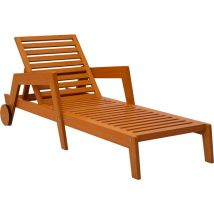 Outsunny - Bain de soleil transat inclinable 3 positions - accoudoirs, roues - bois de mélèze verni