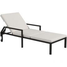 Outsunny - Bain de soleil transat inclinable avec matelas accoudoirs roulettes résine tressée noir
