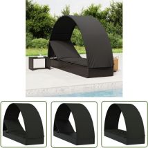 Maison Chic - The Living Store Chaise longue avec toit rond noir 211x57x140 cm résine tressée - Chaises Longues - Mobilier De Jardin - Transats