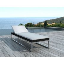 Bain de Soleil OAXACA en résine tressée noire et coussins blanc écru