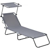 Habitat Et Jardin - Bain de soleil pliable 'Lazy' - Avec pare soleil - Gris