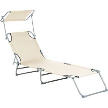 Bain de Soleil Pliant avec Pare-soleil en Polyester et Acier Crème Transat Foligno