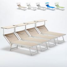 Beach And Garden Design - 4 Bains de soleil professionnels transats de plage aluminium Italia - Beige