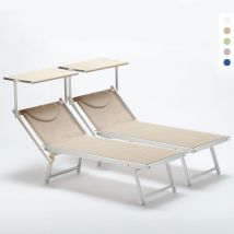 Beach And Garden Design - 2 Bain de soleil professionnels transat aluminium lits de plage Italia - Beige