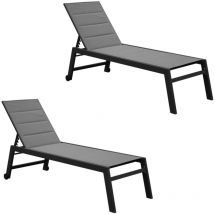Sweeek - Lot de 2 bains de soleil Solis en textilène matelassé. transats 6 positions. lounge Anthracite / Gris