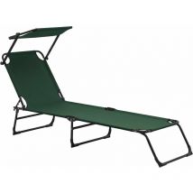 Bain de soleil transat chaise longue pliable avec pare-soleil acier pvc polyester 187 cm gris clair
