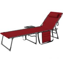 Bain de soleil transat pliable inclinable avec poignée, plateau et pochette rangement acier oxford bordeaux