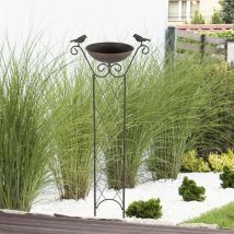 Bain d'oiseaux avec support bain d'oiseaux, grille de vrilles avec piquet antigel brun antique, 19 cm LxH 30x82 cm, jardin