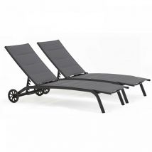 Lot de 2 bains de soleil en aluminium noir