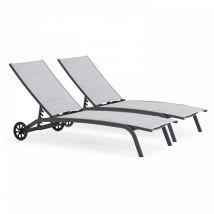 Lot de 2 bains de soleil en aluminium gris