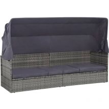 Bains de soleil, Transats, Lit de jardin avec auvent Gris 205x62 cm Résine tressée PEWV54700 design in