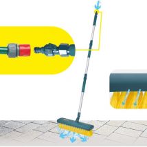 Gardirex - Balai Brosse à Jets jet brosse Manche Ajustable, Raccord Tuyau, Nettoie et Rince Terrasses et Extérieurs
