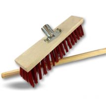 Balai de cantonnier manché Lot de 3 Longueur 40 cm Piste Extérieur Garnissage brosse pvc rouge Douille métal boulonnée ø 28 mm Manche bois 1,40 mètre