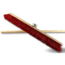 Balai d'atelier type cantonnier Lot de 3 Piste Extérieur Longueur 80 cm Garnissage brosse pvc rouge Semelle bois Douille métal boulonnée ø 28 mm Avec
