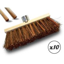 Kibros - Balai de cantonnier piassava - Spécial goudron et surfaces chaudes - Douille métal boulonnée - Lot de 10 - Avec manche