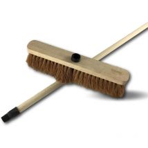 Balai de ménage en fibres de coco naturel long Longueur 37,5 cm Douille vissante plastique Manche bois 1,25 m Kibros 211726M