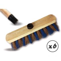 Kibros - Balai de ménage en fibres de coco zèbré - Lot de 6 - Manche bois
