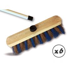 Balai de ménage en fibres de coco zèbré - Lot de 6 - Manche acier gainé