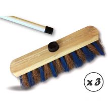 Balai de ménage en fibres de coco zèbré - Lot de 3 - Manche acier gainé