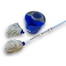 Kibros - Balai à Franges Espagnol 2 Serpillières Seau 10L Manche 3,80m - Quantité x 1 - Ensemble balai espagnol télescopique