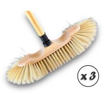 Kibros - Balais ménage demi-tête Garnissage soie blanche 65 mm Sans manche - Lot de 3 - Avec manche 125 cm