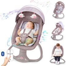 Balancelle Bébé Électrique 3 En 1 Avec Télécommande - Transat Balancelle 5 Vitesses De Balancement - Bluetooth Musique - Rose
