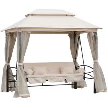 Outsunny - Balancelle de jardin 3 places convertible style colonial grand confort 2 coussins + matelas + moustiquaires inclus noir beige