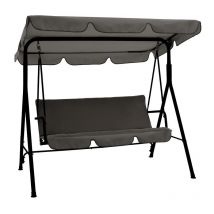 Jardibricodeco - balancelle de jardin métal noir et tissu gris 170 x 110 x 153 cm