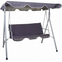 Balancelle HHG-831, balançoire de suspension pour jardin, banc, 3 places, toit réglable 197x185cm, gris foncé