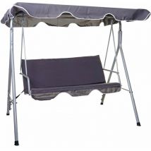 Balancelle HWC-D61, balançoire de suspension pour jardin, banc, 3 places, toit réglable 197x185cm - gris foncé