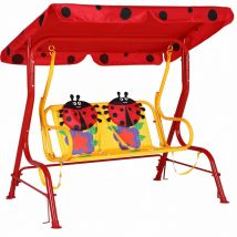 Spielwerk - Balancelle pour enfants Jardin - avec auvent - rouge motifs coccinelle