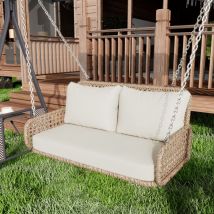 Sunfecili - Balançoire double en rotin pe, balançoire suspendue pour le jardin extérieur, avec coussins et 2 chaînes (240 cm/pièce), sans cadre, les