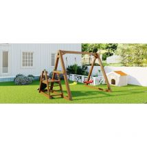 Okwish - Balançoire double pour enfants, balançoire pour enfants robuste avec toboggan et échelle d'escalade, cadre de balançoire extérieur en bois