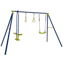 Helloshop26 - Balançoire enfants en métal avec 1 face à face et 1 anneaux de gymnastique equipement de jeu extérieur avec cadre en forme de a charge