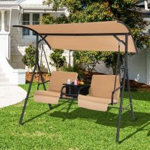 Balançoire Porche Auvent Réglable 2 Personnes Isotherme Coussins Amovibles Marron CW10164