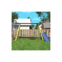 Hauss Spole - Balançoire pour enfants avec cadre en métal, toboggan, support de basket-ball, pour enfants de 3 à 8 ans, jaune