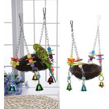 Balançoire pour oiseaux - rotin naturel - avec cloches et perche - pour perroquets / perruches / calopsittes / pinsons / cacatoès / aras / perroquets