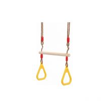 Jalleria - Balançoire trapèze en bois avec anneau de gymnastique Portique pour enfants toboggan jouer jardin extérieur intérieur (jaune)