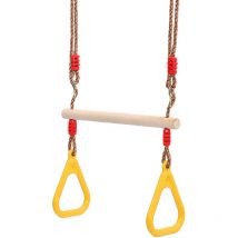 Ahlsen - Balançoire trapèze en bois avec anneau de gymnastique Portique pour enfants toboggan jouer jardin extérieur intérieur (jaune)